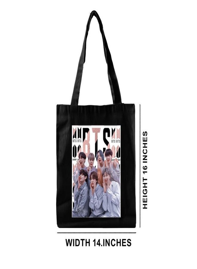 PrintingZone Bts Canvas Printed Tote Bag For Women | Zipper & Pouch | Shopping/Grocery Bag | Multi-Purpose Bag | Reusable Eco-Friendly Cotton Handbags, Canvas Tote Bags For College(TB60) - Image 2